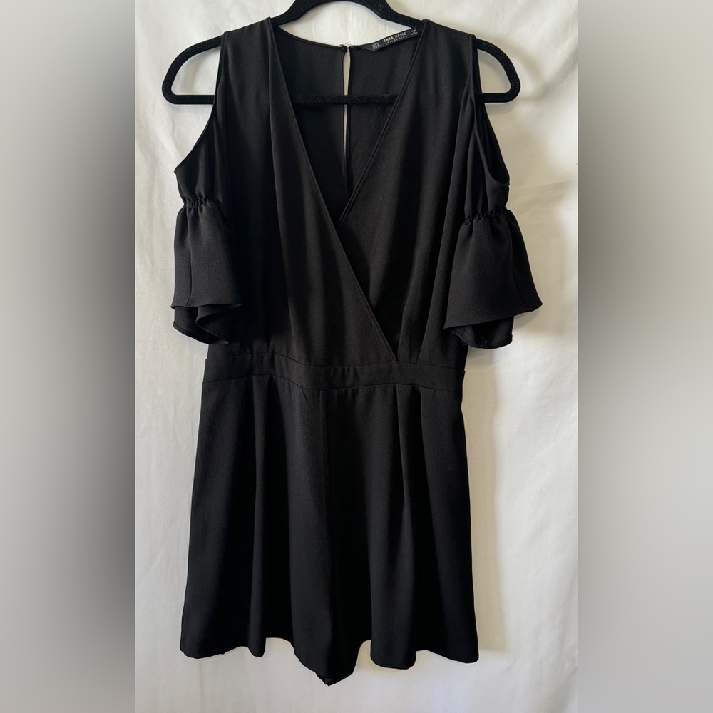 Zara Basic Black Romper With Cold Shoulder Size S… - image 2
